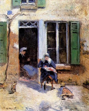 femme et enfant faisant des travaux d’aiguille 1877 Camille Pissarro Peinture à l'huile